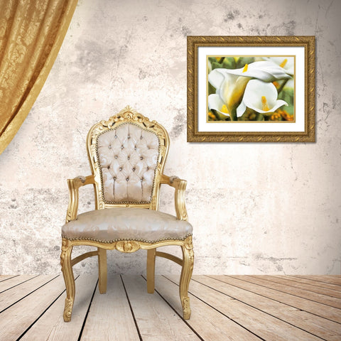 White Flowers Gold Ornate Wood Framed Art Print with Double Matting by Medeiros, Celito