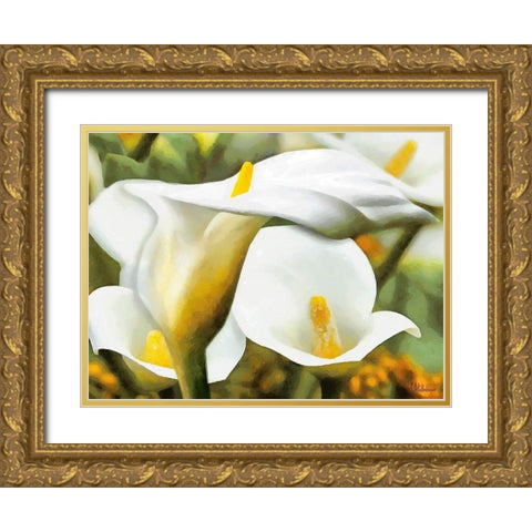 White Flowers Gold Ornate Wood Framed Art Print with Double Matting by Medeiros, Celito