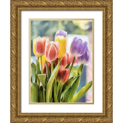 Just Tulips III Gold Ornate Wood Framed Art Print with Double Matting by Medeiros, Celito