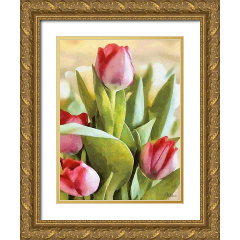 Just Tulips V Gold Ornate Wood Framed Art Print with Double Matting by Medeiros, Celito