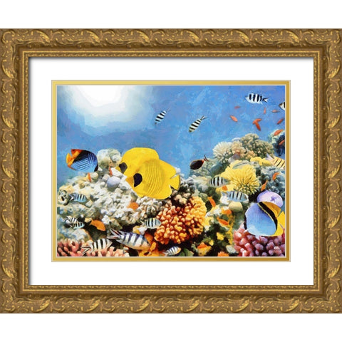 Fishes in Tropical Sea II Gold Ornate Wood Framed Art Print with Double Matting by Medeiros, Celito