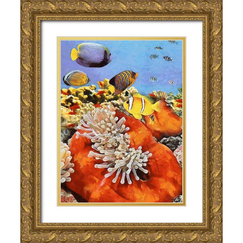 Fishes in Tropical Sea IV Gold Ornate Wood Framed Art Print with Double Matting by Medeiros, Celito