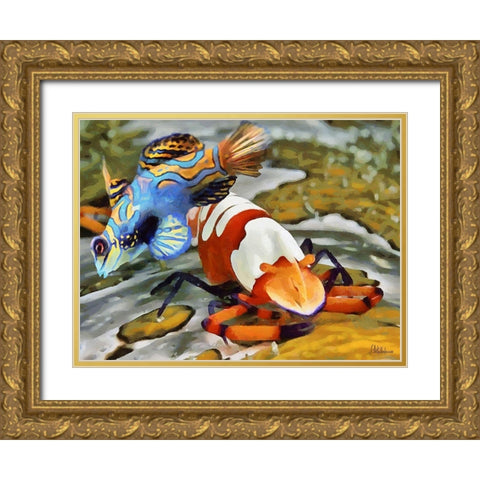 Fishes in Tropical Sea V Gold Ornate Wood Framed Art Print with Double Matting by Medeiros, Celito