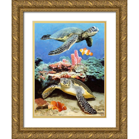 Fishes in Tropical Sea VI Gold Ornate Wood Framed Art Print with Double Matting by Medeiros, Celito
