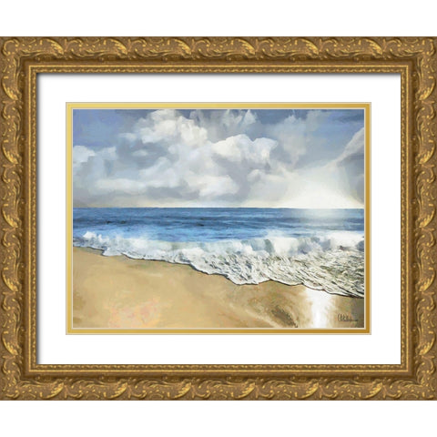 White Wave at the Beach I Gold Ornate Wood Framed Art Print with Double Matting by Medeiros, Celito