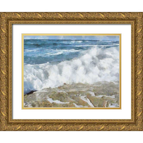 White Wave at the Beach III Gold Ornate Wood Framed Art Print with Double Matting by Medeiros, Celito