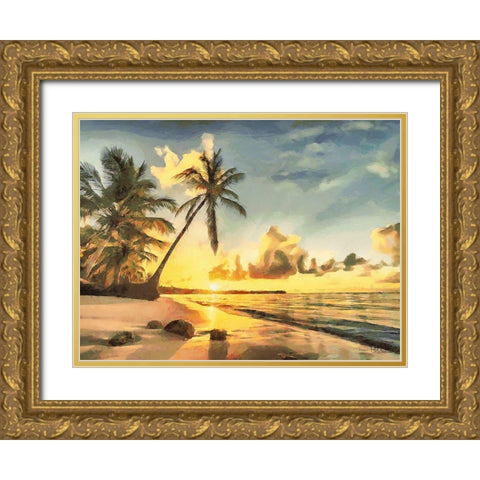 Sunset over Palm Trees III Gold Ornate Wood Framed Art Print with Double Matting by Medeiros, Celito