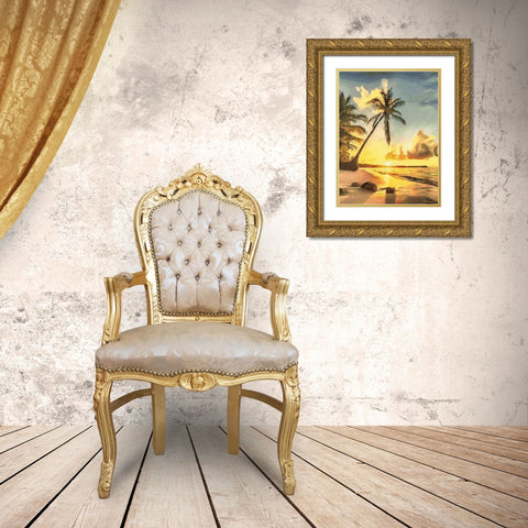 Sunset over Palm Trees IV Gold Ornate Wood Framed Art Print with Double Matting by Medeiros, Celito