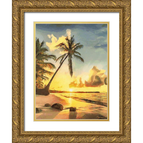 Sunset over Palm Trees IV Gold Ornate Wood Framed Art Print with Double Matting by Medeiros, Celito