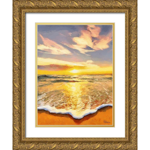 White Wave at the Beach VII Gold Ornate Wood Framed Art Print with Double Matting by Medeiros, Celito