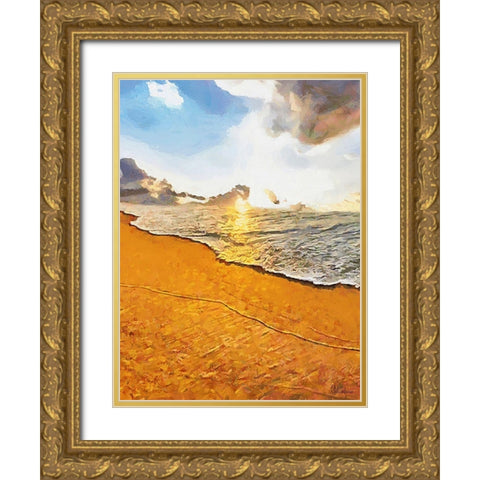 White Wave at the Beach IX Gold Ornate Wood Framed Art Print with Double Matting by Medeiros, Celito