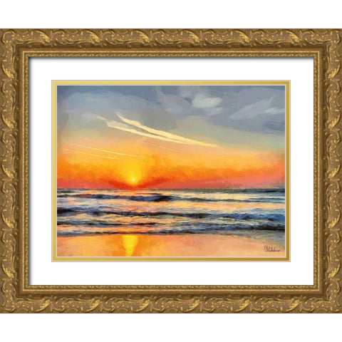White Wave at the Beach X Gold Ornate Wood Framed Art Print with Double Matting by Medeiros, Celito