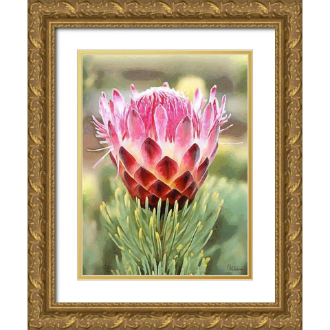 Pink Flower I Gold Ornate Wood Framed Art Print with Double Matting by Medeiros, Celito