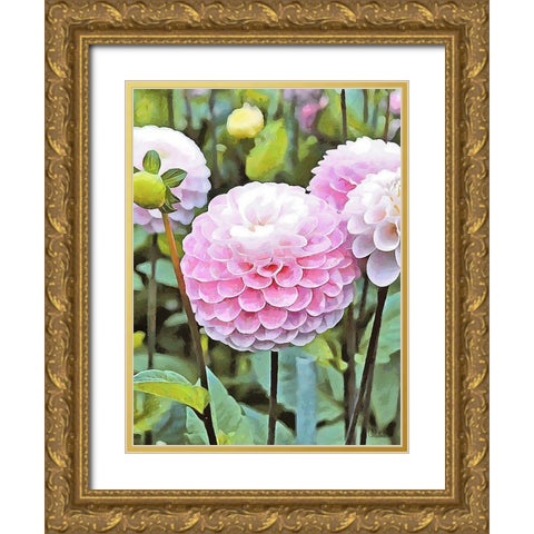 Pink Flowers Gold Ornate Wood Framed Art Print with Double Matting by Medeiros, Celito