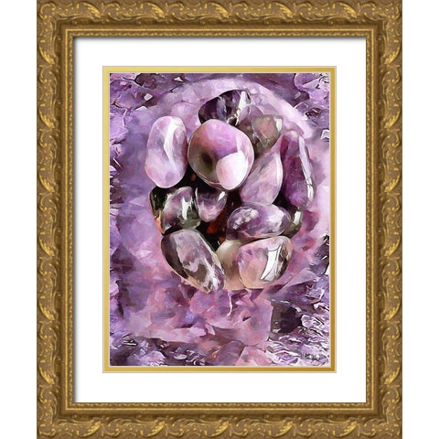 Pink Precious Stone Gold Ornate Wood Framed Art Print with Double Matting by Medeiros, Celito