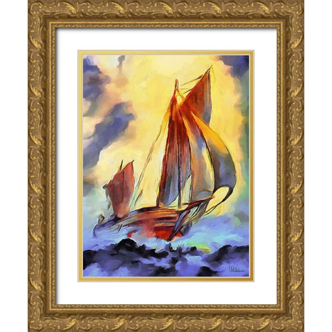 Sail on the Sea Gold Ornate Wood Framed Art Print with Double Matting by Medeiros, Celito