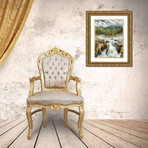 Sunwapta Falls Gold Ornate Wood Framed Art Print with Double Matting by Medeiros, Celito