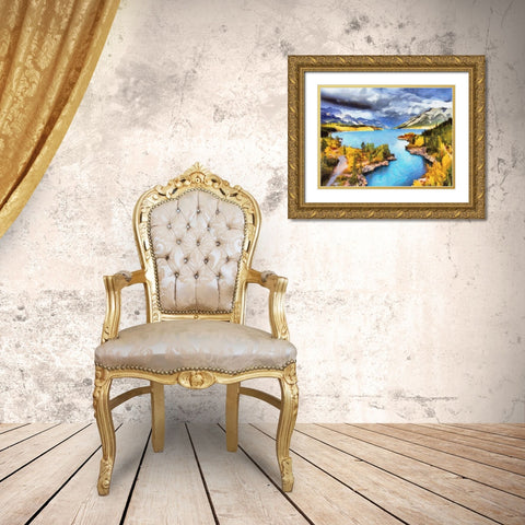 Lake in Canadian Rockies Gold Ornate Wood Framed Art Print with Double Matting by Medeiros, Celito