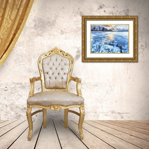 Frozen Maligne Lake  Gold Ornate Wood Framed Art Print with Double Matting by Medeiros, Celito