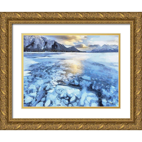 Frozen Maligne Lake  Gold Ornate Wood Framed Art Print with Double Matting by Medeiros, Celito