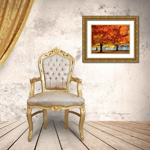 Autumn Trees in the City III Gold Ornate Wood Framed Art Print with Double Matting by Medeiros, Celito
