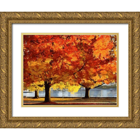 Autumn Trees in the City III Gold Ornate Wood Framed Art Print with Double Matting by Medeiros, Celito