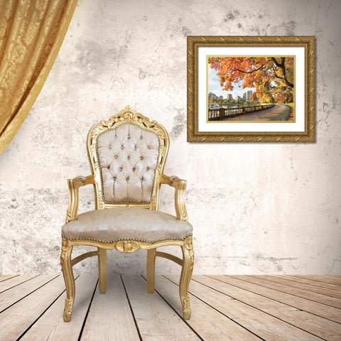 Autumn Trees in the City V Gold Ornate Wood Framed Art Print with Double Matting by Medeiros, Celito