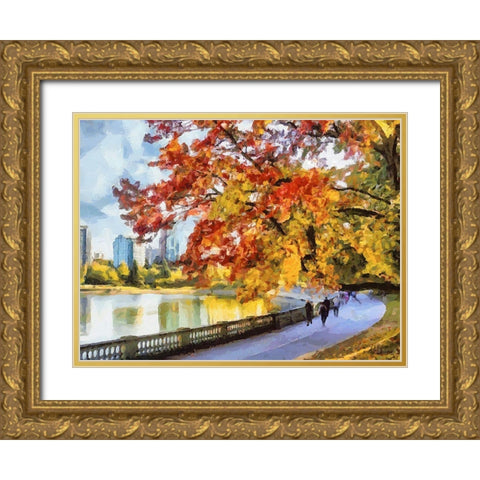 Autumn Trees in the City VI Gold Ornate Wood Framed Art Print with Double Matting by Medeiros, Celito