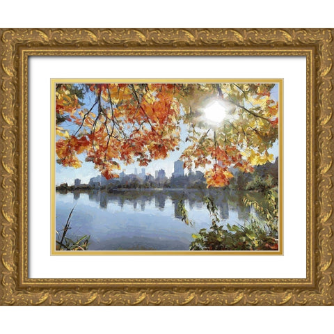 Autumn Trees in the City VII Gold Ornate Wood Framed Art Print with Double Matting by Medeiros, Celito