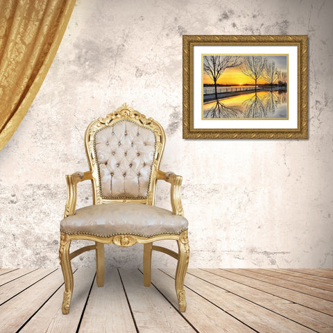 Mirrored Trees by Sunset I Gold Ornate Wood Framed Art Print with Double Matting by Medeiros, Celito