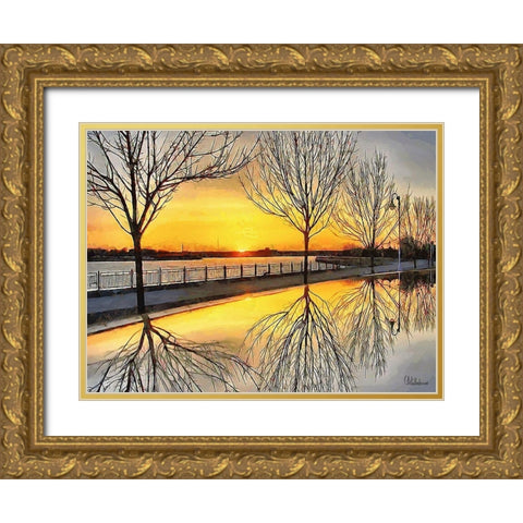 Mirrored Trees by Sunset I Gold Ornate Wood Framed Art Print with Double Matting by Medeiros, Celito