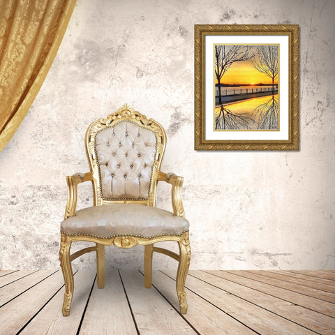 Mirrored Trees by Sunset II Gold Ornate Wood Framed Art Print with Double Matting by Medeiros, Celito