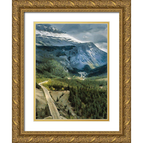 Highway in Jasper National Park Gold Ornate Wood Framed Art Print with Double Matting by Medeiros, Celito