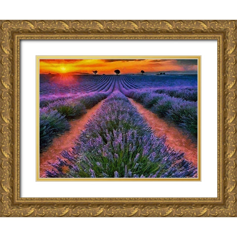 Lavender Field IV Gold Ornate Wood Framed Art Print with Double Matting by Medeiros, Celito