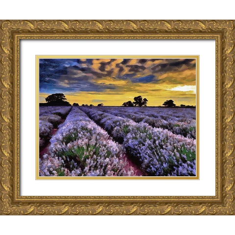 Lavender Field V Gold Ornate Wood Framed Art Print with Double Matting by Medeiros, Celito
