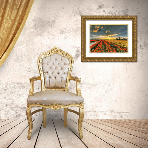 Tulip Field I Gold Ornate Wood Framed Art Print with Double Matting by Medeiros, Celito