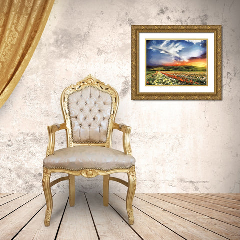 Tulip Field III Gold Ornate Wood Framed Art Print with Double Matting by Medeiros, Celito