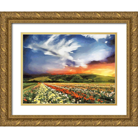 Tulip Field III Gold Ornate Wood Framed Art Print with Double Matting by Medeiros, Celito