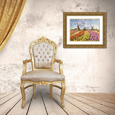Tulip Field IV Gold Ornate Wood Framed Art Print with Double Matting by Medeiros, Celito