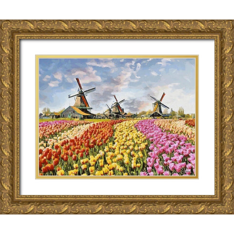 Tulip Field IV Gold Ornate Wood Framed Art Print with Double Matting by Medeiros, Celito
