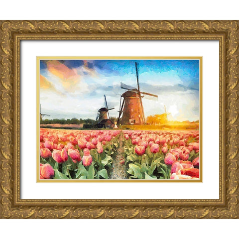 Tulip Field V Gold Ornate Wood Framed Art Print with Double Matting by Medeiros, Celito