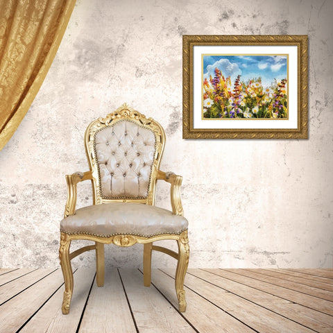 Field Flowers I Gold Ornate Wood Framed Art Print with Double Matting by Medeiros, Celito