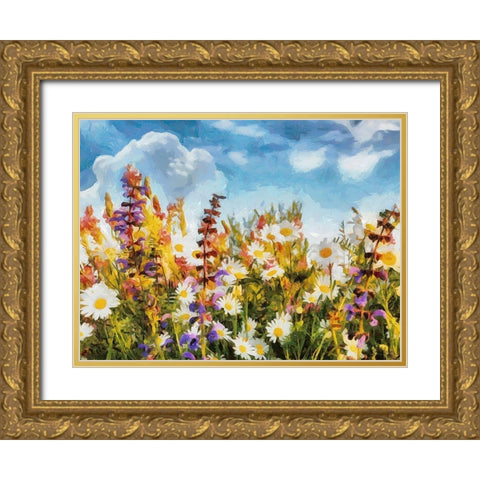 Field Flowers I Gold Ornate Wood Framed Art Print with Double Matting by Medeiros, Celito