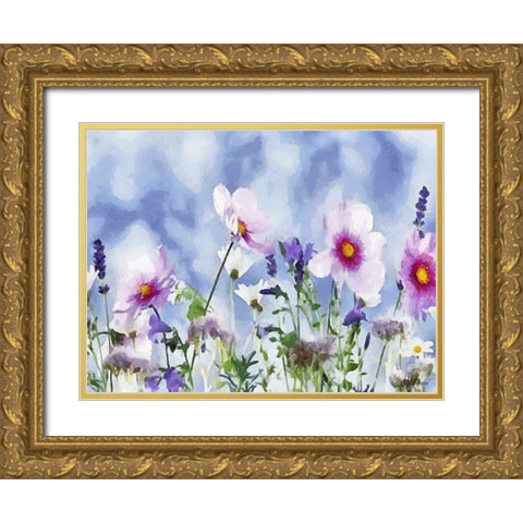 Field Flowers II Gold Ornate Wood Framed Art Print with Double Matting by Medeiros, Celito
