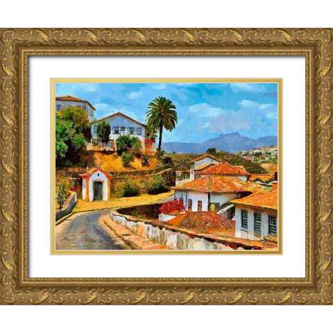 White Houses with Orange Roofs Gold Ornate Wood Framed Art Print with Double Matting by Medeiros, Celito