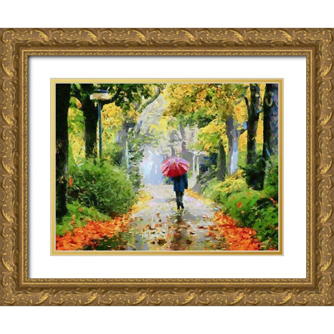 Man with Red Umbrella Gold Ornate Wood Framed Art Print with Double Matting by Medeiros, Celito