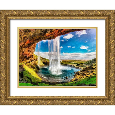 Watterfall on Island Gold Ornate Wood Framed Art Print with Double Matting by Medeiros, Celito