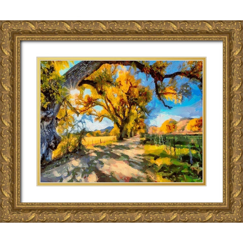Road Under Big Trees Gold Ornate Wood Framed Art Print with Double Matting by Medeiros, Celito