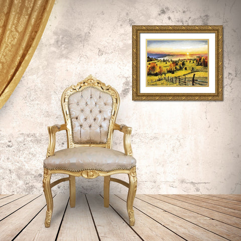 Sunset on the Lake Gold Ornate Wood Framed Art Print with Double Matting by Medeiros, Celito