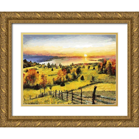 Sunset on the Lake Gold Ornate Wood Framed Art Print with Double Matting by Medeiros, Celito